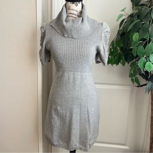 Mandee Knit Turtleneck Short Sleeve Sweater Dress Gray Sz L